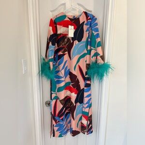 Tuckernuck Vibrant Palms Feather Jamie Midi Dress sz Medium Women's NWT